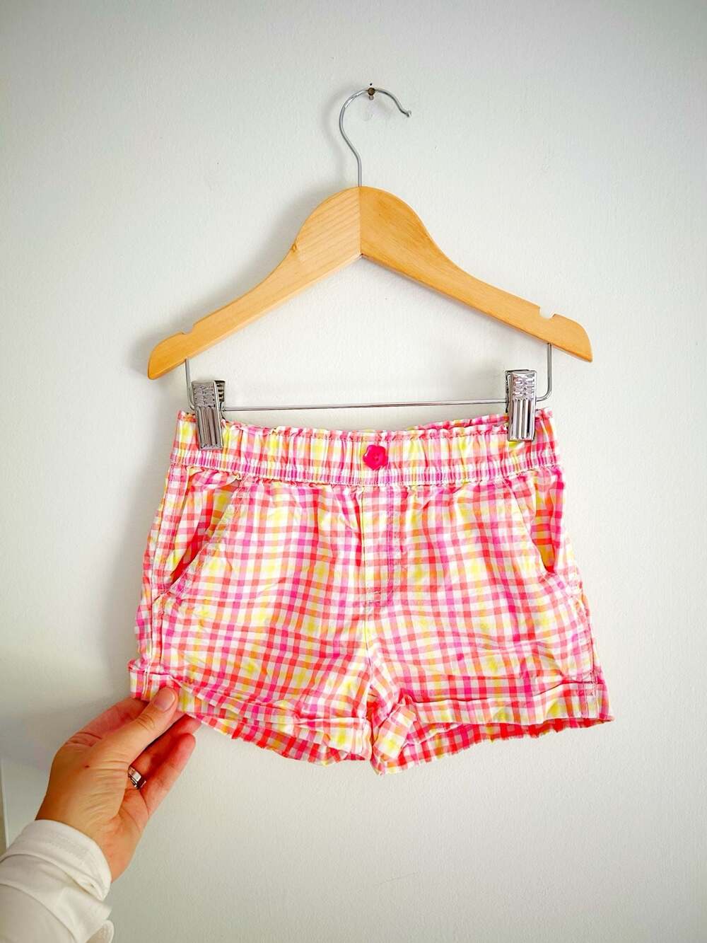 Y2k Faded Glory Girls Pink Gingham Plaid Shorts Size 5
